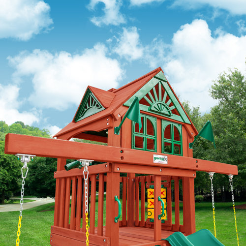 Gorilla Playsets Five Star II Space Saver Swing Set with Wood Roof